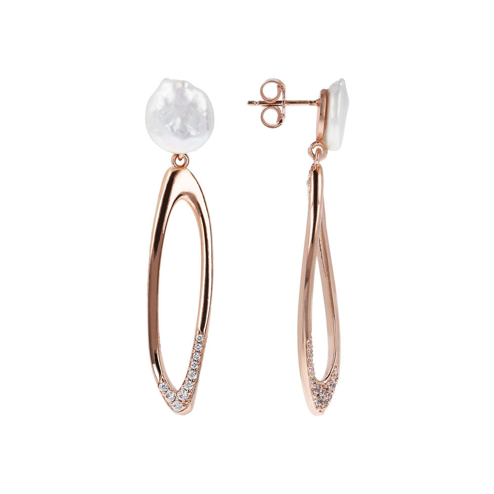 Bronzallure Maxima Rose Gold Plated White Pearl Cubic Zirconia Drop Earrings
