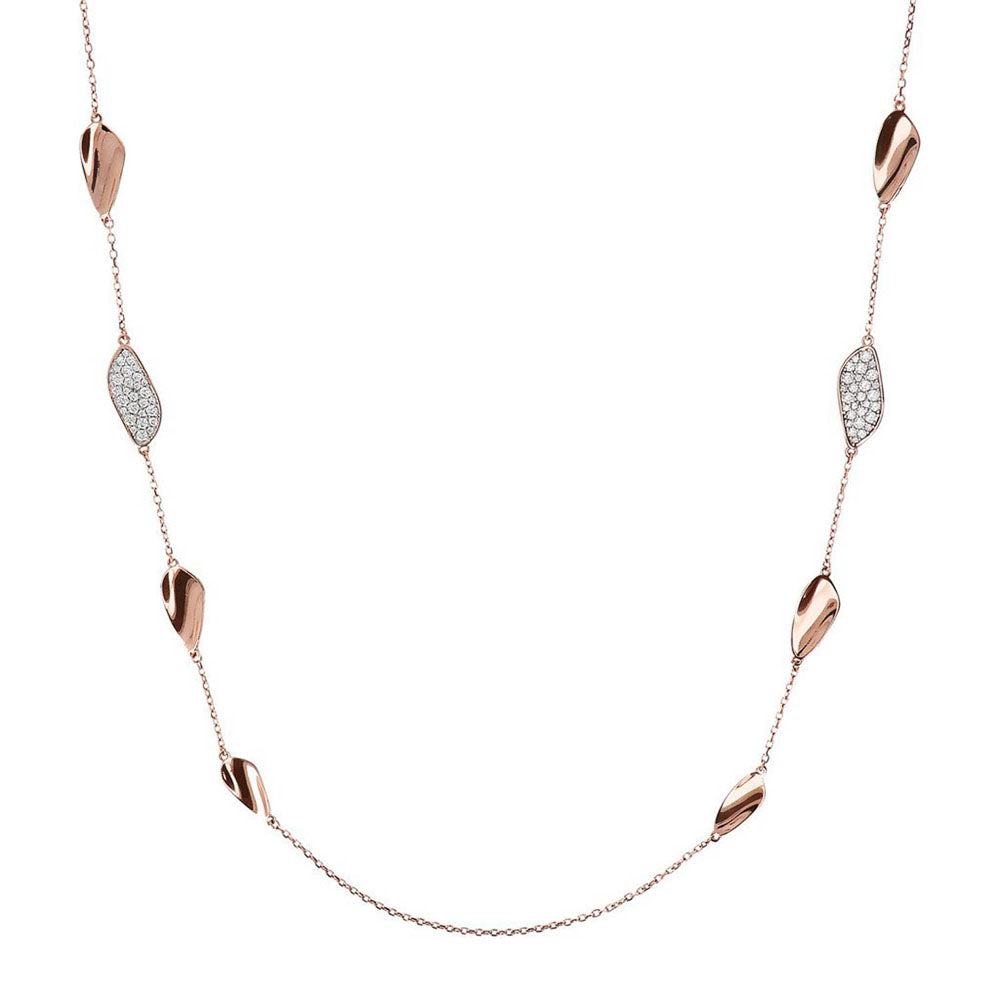 Bronzallure Rose Gold Plated Scattered Leaf Cubic Zirconia 91.4cm Chain