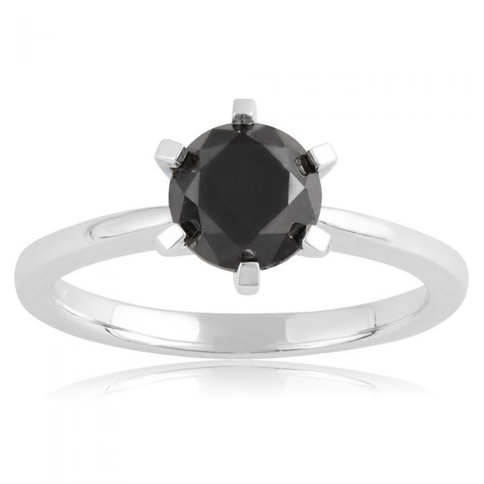 Silver 2 Carat Black Diamond Solitaire Ring