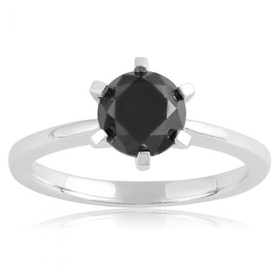 2 Carat Black Diamond Solitaire Ring in Sterling Silver