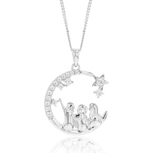 Load image into Gallery viewer, Sterling Silver And Rhodium Cubic Zirconia Half Moon With Three Sisters Pendant