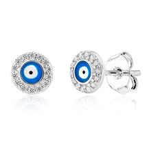Load image into Gallery viewer, Sterling Silver Cubic Zirconia Evil Eye In Circle Stud Earrings