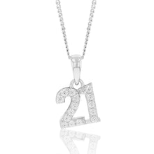 Load image into Gallery viewer, Sterling Silver Cubic Zirconia 9mm Number &quot;21&quot; Pendant