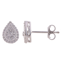Load image into Gallery viewer, Silver Diamond Pear Shaped Studs with 22 Diamonds