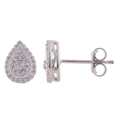 Diamond Pear Shaped Studs with 22 Diamonds in Sterling Silver