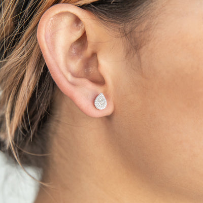 Diamond Pear Shaped Studs with 22 Diamonds in Sterling Silver