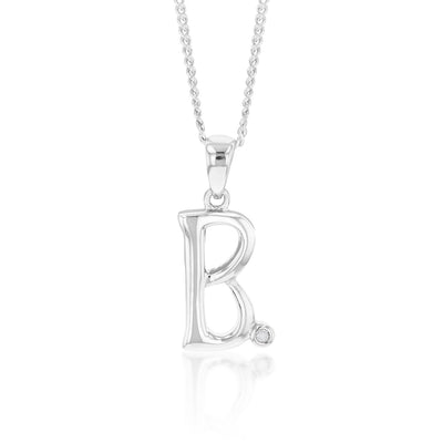 Silver Pendant Initial B set with Diamond