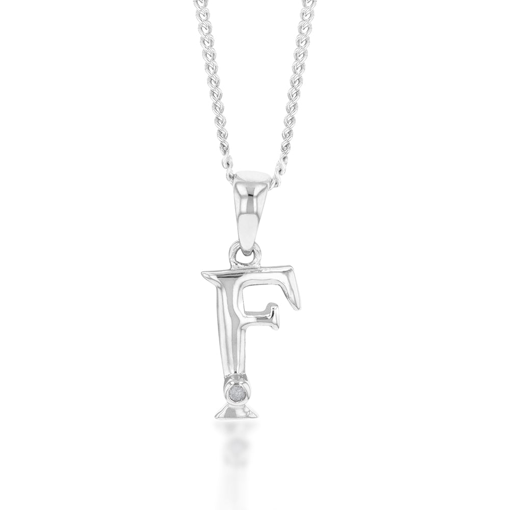 Silver Pendant Initial F Set with Diamond