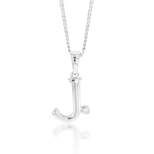 Load image into Gallery viewer, Silver Pendant Initial J set with Diamond