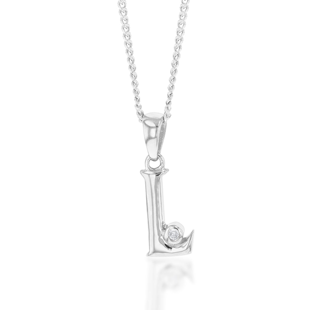 Silver Pendant Initial L set with Diamond