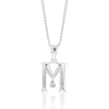 Load image into Gallery viewer, Silver Pendant Initial M set with Diamond