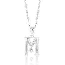 Load image into Gallery viewer, Silver Pendant Initial M set with Diamond