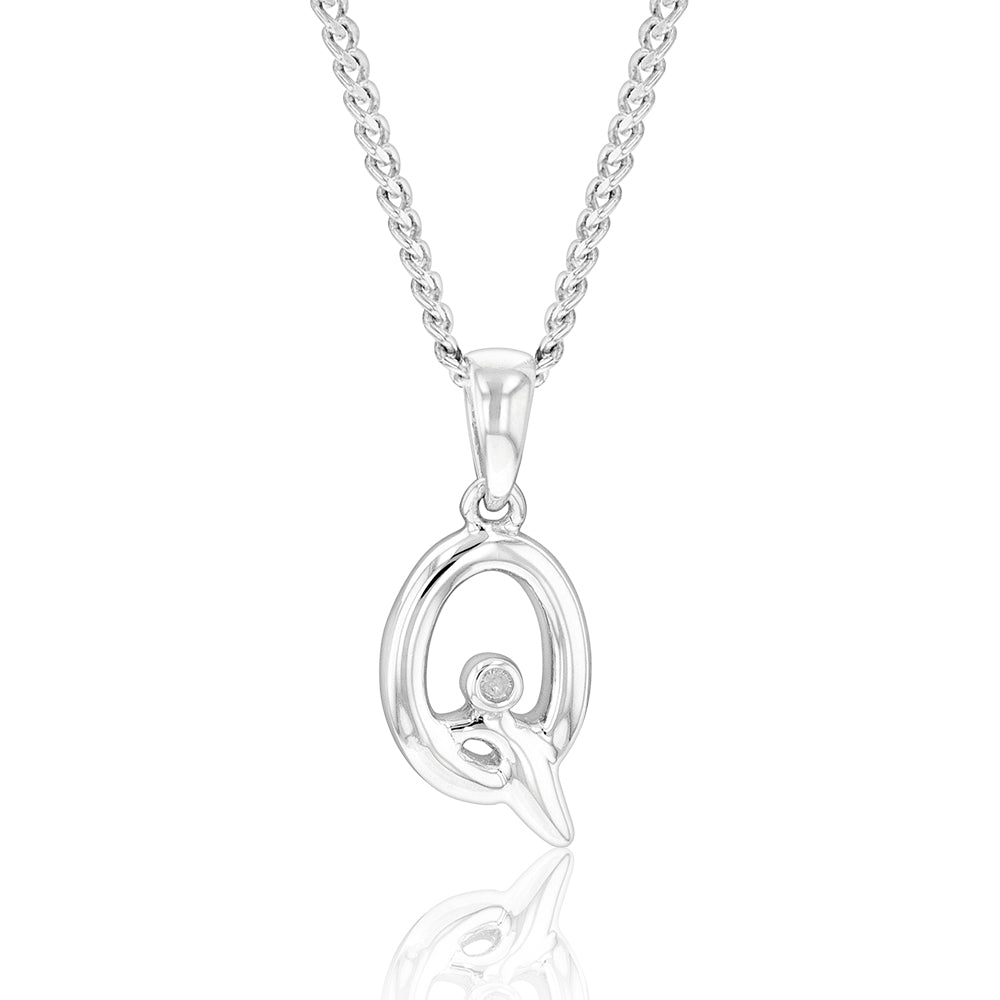 Silver Pendant Initial Q set with Diamond