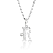 Load image into Gallery viewer, Silver Pendant Initial R set with Diamond
