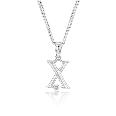 Silver Pendant Initial X set with Diamond