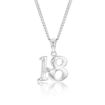 Silver Pendant Number 18 set with Diamond