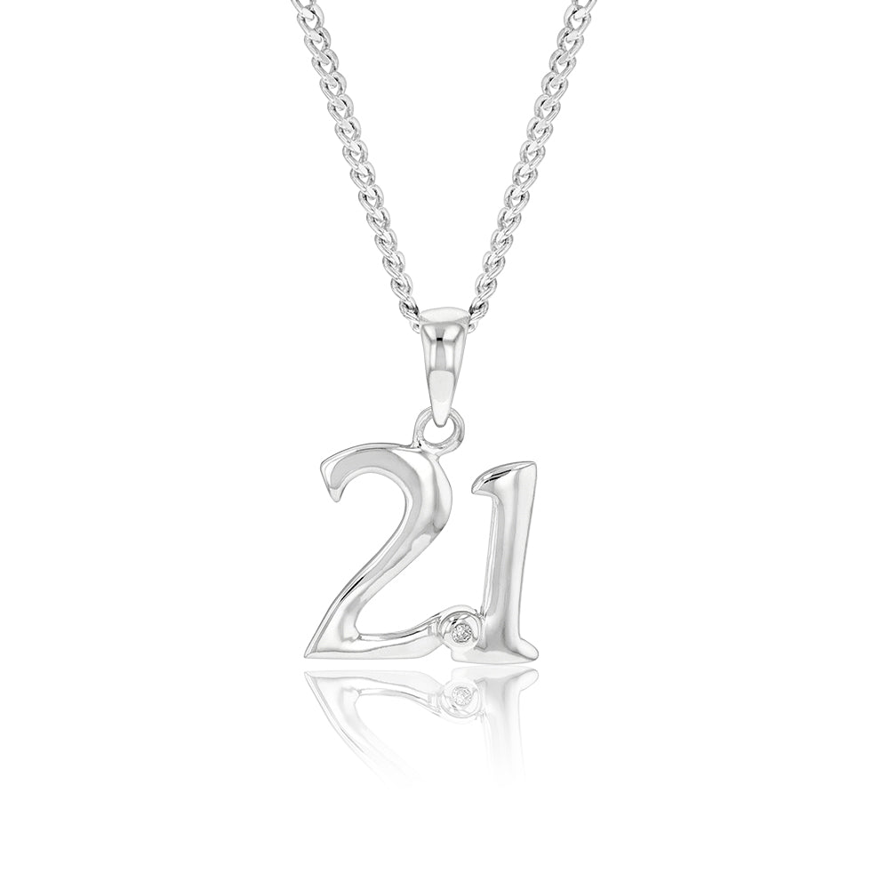 Silver Pendant Number 21 set with Diamond