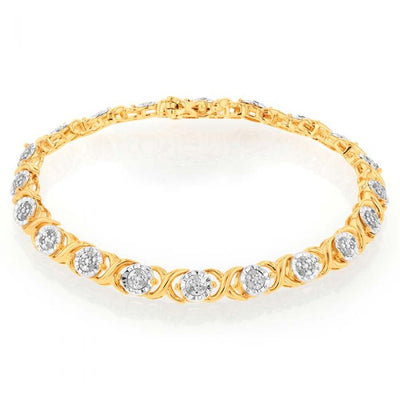 Gold Plated Sterling Silver 1/4 Carat Fancy Diamond 18cm Hugs and Kisses Bracelet