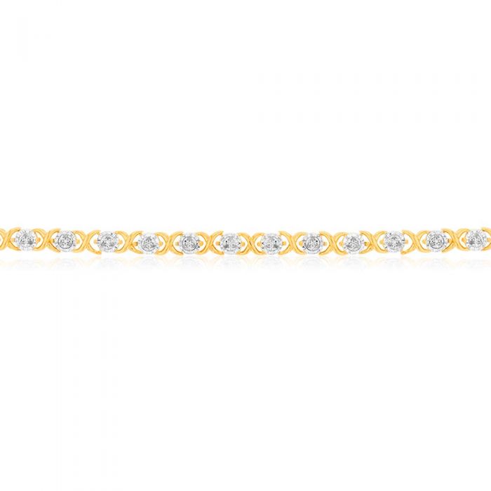 Gold Plated Sterling Silver 1/4 Carat Fancy Diamond 18cm Hugs and Kisses Bracelet