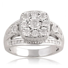 Load image into Gallery viewer, Sterling Silver 1 Carat Diamond Cushion Shape Cluster Shape Dress Ring
