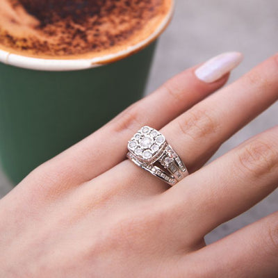 Sterling Silver 2 Carat Cushion Shape Diamond Dress Ring