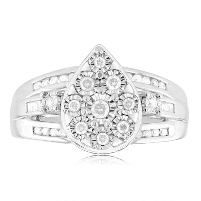 1/2 Carat Diamond Pear Shape Cluster Dress Ring in Sterling Silver