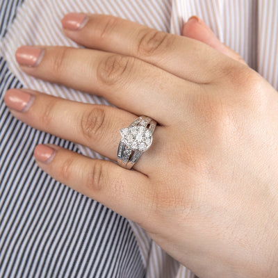1/2 Carat Diamond Pear Shape Cluster Dress Ring in Sterling Silver