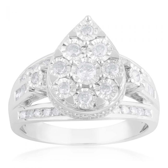 Sterling Silver 1 Carat Diamond Pear Shaped Dress Ring