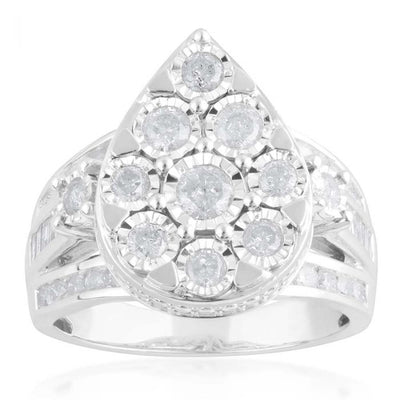 Sterling Silver 2 Carat Diamond Pear Shaped Dress Ring