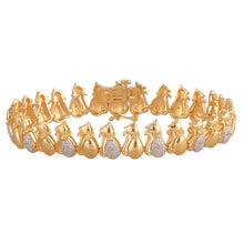 Load image into Gallery viewer, Gold Plated Sterling Silver Diamond Cat 19cm Bracelet