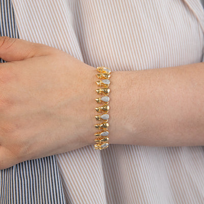 Gold Plated Sterling Silver Diamond Cat 19cm Bracelet