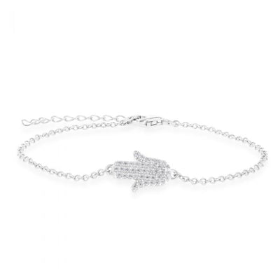 Sterling Silver Cubic Zirconia Hamsa 16+3cm Bracelet
