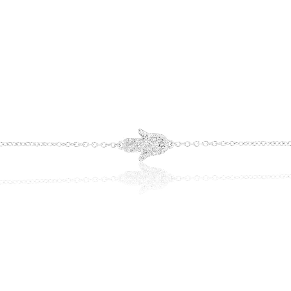 Sterling Silver Cubic Zirconia Hamsa 16+3cm Bracelet