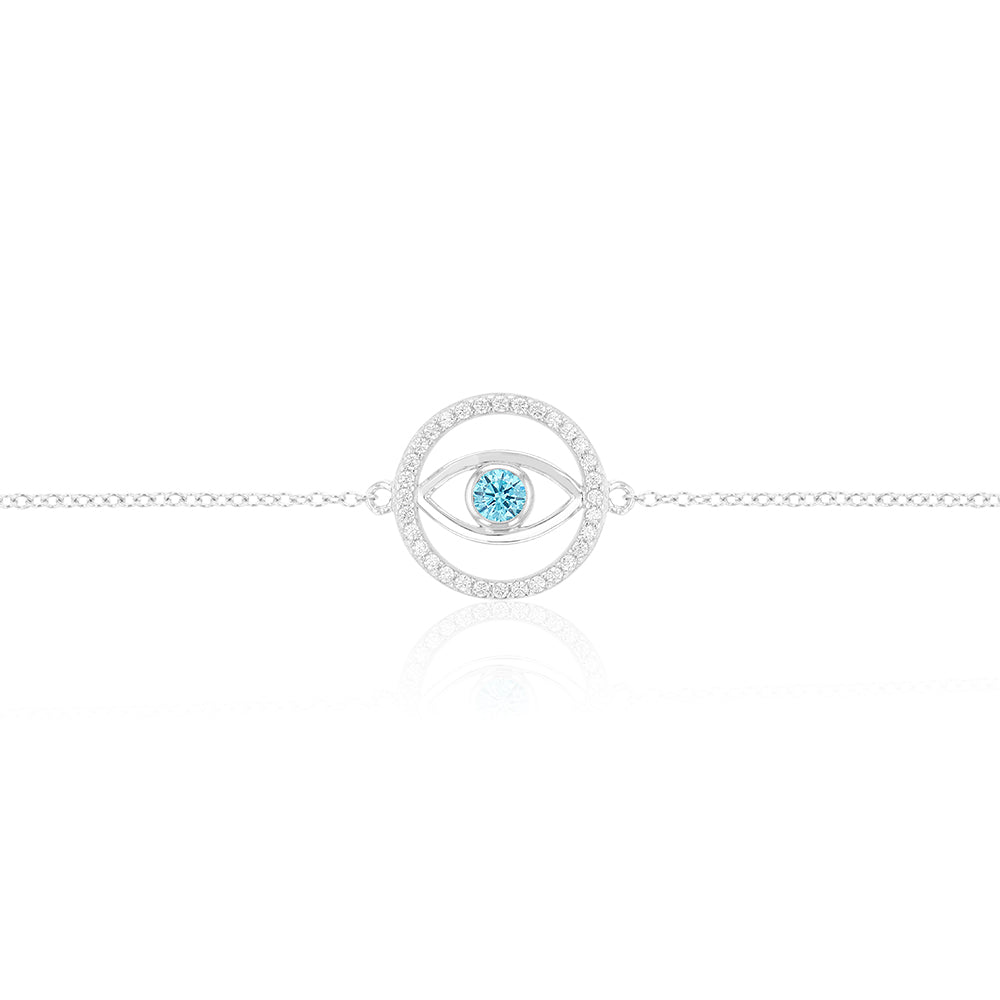 Sterling Silver Cubic Zirconia Evil Eye 16+3cm Bracelet