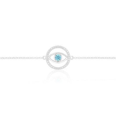 Sterling Silver Cubic Zirconia Evil Eye 16+3cm Bracelet
