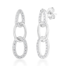 Load image into Gallery viewer, Sterling Silver Cubic Zirconia On Link Rhodium Plated Stud Earrings