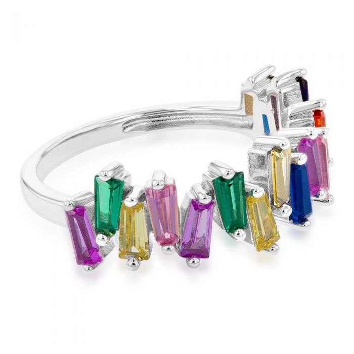 Sterling Silver Rainbow Multicolour Cubic Zirconia Ring