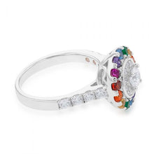 Load image into Gallery viewer, Sterling Silver Rainbow Multicolour Cubic Zirconia Halo &amp; Channel Ring