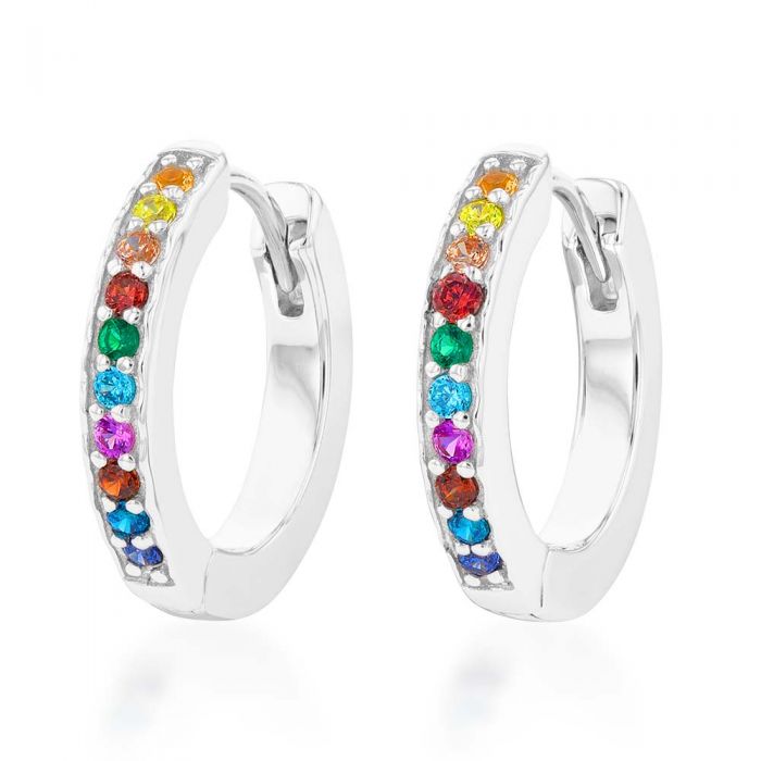 Sterling Silver Rainbow Multicolour Cubic Zirconia Hoop Earrings