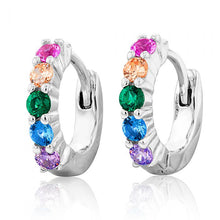 Load image into Gallery viewer, Sterling Silver Rainbow Multicolour Cubic Zirconia Hoop Earrings