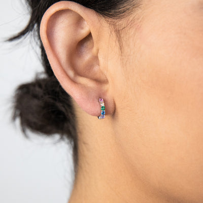 Sterling Silver Rainbow Multicolour Cubic Zirconia Hoop Earrings