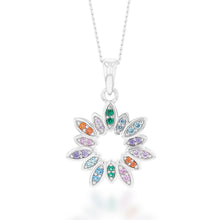 Load image into Gallery viewer, Sterling Silver Rainbow Multicolour Cubic Zirconia Flower Pendant