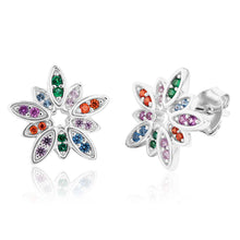 Load image into Gallery viewer, Sterling Silver Rainbow Multicolour Cubic Zirconia Flower Stud Earrings