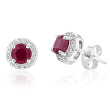Load image into Gallery viewer, Sterling Silver Natural Enhanced Ruby and White Zircon Stud Earrings