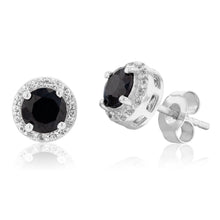 Load image into Gallery viewer, Sterling Silver Natural Enhanced Sapphire &amp; White Zircon Stud Earrings