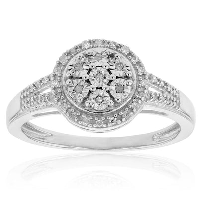 Silver 0.10 Carat Diamond Cluster Ring