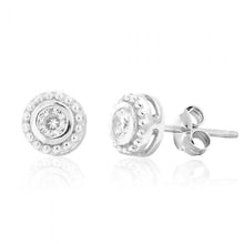 Load image into Gallery viewer, Sterling Silver Rhodium Plated White Cubic Zirconia Halo Stud Earrings