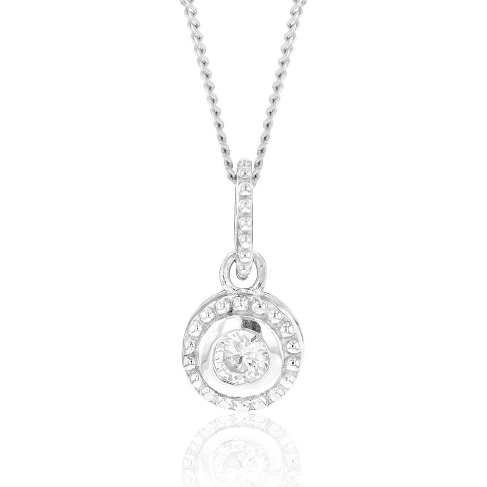 Sterling Silver Rhodium Plated White Cubic Zirconia Halo Pendant