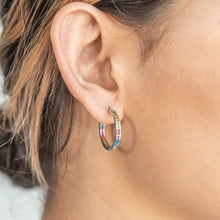 Load image into Gallery viewer, Sterling Silver Multicolour Rainbow Cubic Zirconia 20mm Hoop Earrings