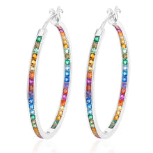 Load image into Gallery viewer, Sterling Silver Multicolour Rainbow Cubic Zirconia 40mm Hoop Earrings